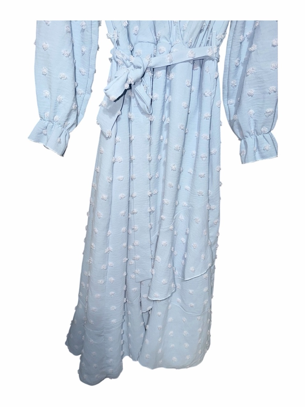 Amazon Light Blue Textured Long Sleeve Midi Dress